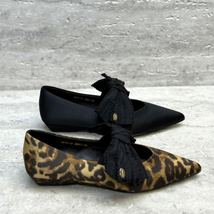 欧洲站欧货女鞋2026春季新款大蝴蝶结尖头浅口真丝小低跟通勤单鞋