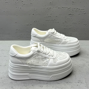 蕾丝透气松糕小个子休闲鞋 欧洲站欧货女鞋 2026春夏厚底增高小白鞋