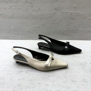 欧洲站欧货女鞋2026春夏新款真丝尖头后空凉鞋低跟一字扣气质单鞋