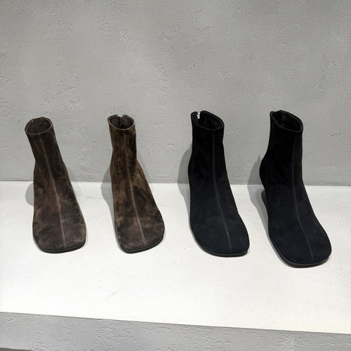秋新真皮方头弹力瘦瘦女短靴