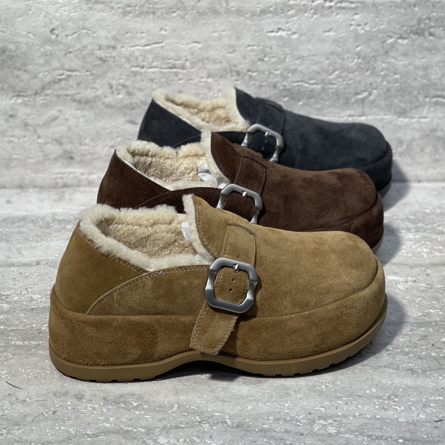 乐魔女鞋2025冬季新款欧货真皮皮带扣英伦加绒保暖穆勒鞋棉鞋女款