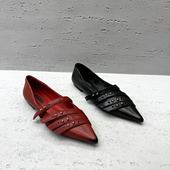 平跟铆钉一字带通勤气质单鞋 欧洲站欧货女鞋 2026春新尖头玛丽珍鞋