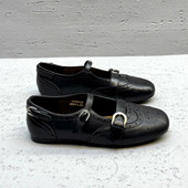真皮双扣带平底单鞋 欧洲站欧货女鞋 2026春新英伦风布洛克玛丽珍鞋