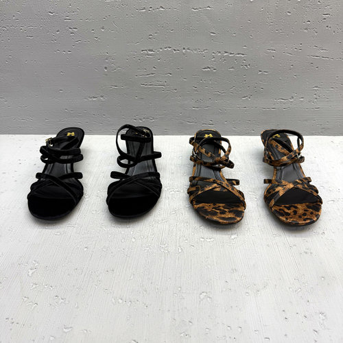 夏布面羊皮内里细高跟露趾凉鞋