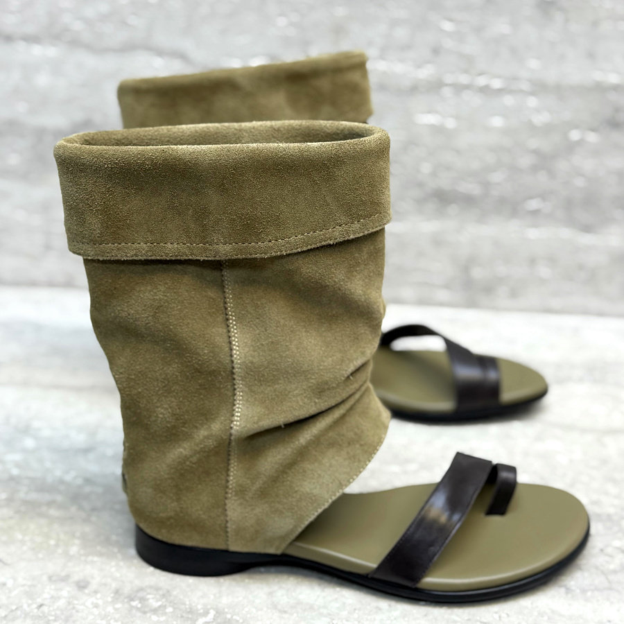 欧洲站欧货女鞋2026春夏新款真皮堆堆靴露趾凉靴平底休闲时尚短靴,女鞋,时装靴,淘宝优惠券,粉丝福利购,淘宝优惠卷