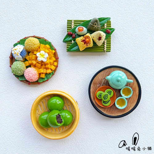 暖暖兔创意卡通可爱食玩粽子青团茶点冰箱贴磁贴磁性贴