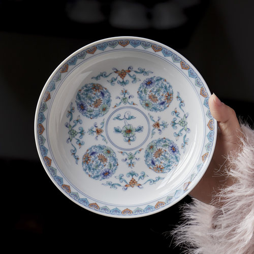 景德镇陶瓷壶承层中式养壶干泡茶托盘茶具配件釉下青花雏菊壶承