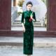 绿色新中式 金丝绒压花妈妈礼服裙印花裙高档旗袍长款 复古 冬季 24款