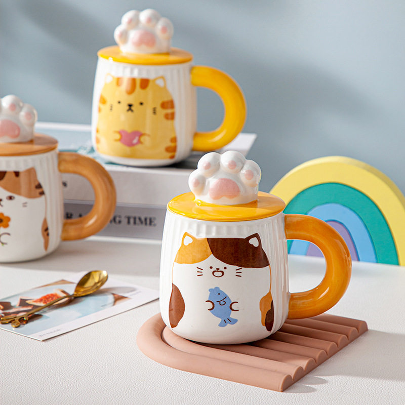 带盖陶瓷马克杯高颜值杯子女生可爱猫咪水杯办公室喝水杯生日礼物