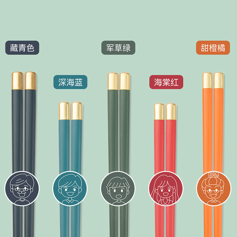 日式筷子家用一人一筷耐高温防滑防霉合金尖头快子家庭装区分5双