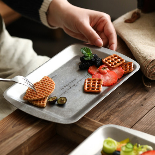 复古不锈钢盘子牛排西餐盘长方形