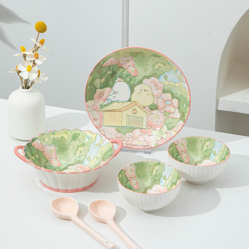 一/2人碗碟套装家用高颜值餐具可爱陶瓷碗盘组合新中式情侣仪式感