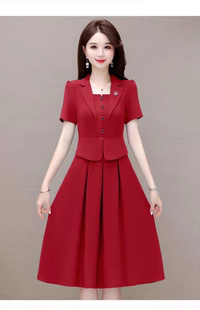 玫兰妮气质短袖假两件连衣裙女2025夏季新款高端精致收腰显瘦A字