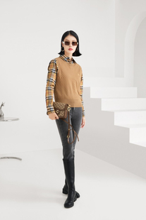 思尼莉莉家针织马甲新款洋气时髦短款女时尚套头毛衣背心A11039