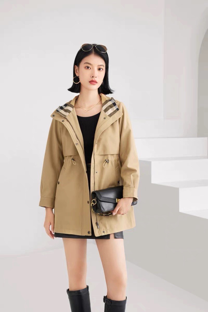 思尼莉莉家中长款收腰带帽欧美女装风衣休闲百搭冲锋外套177512