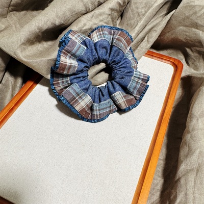 甜酷本命款牛仔格纹发圈