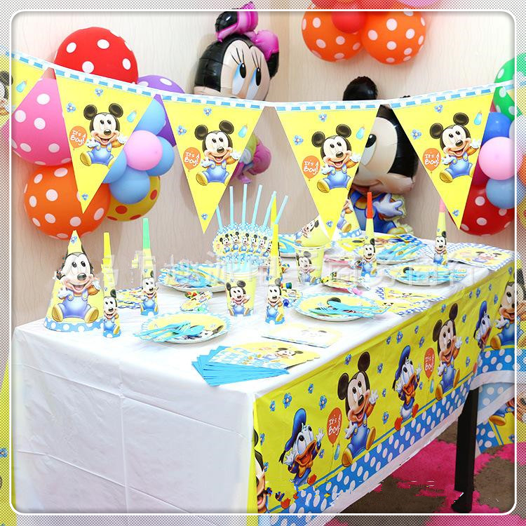 米老鼠米奇宝宝周岁百天满月宴餐具旗帜布置气球装饰纸杯纸盘纸巾
