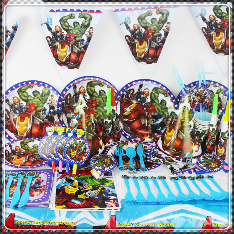 网红钢铁侠美队绿巨人复仇者英雄联盟生日派对餐桌用品纸杯纸盘