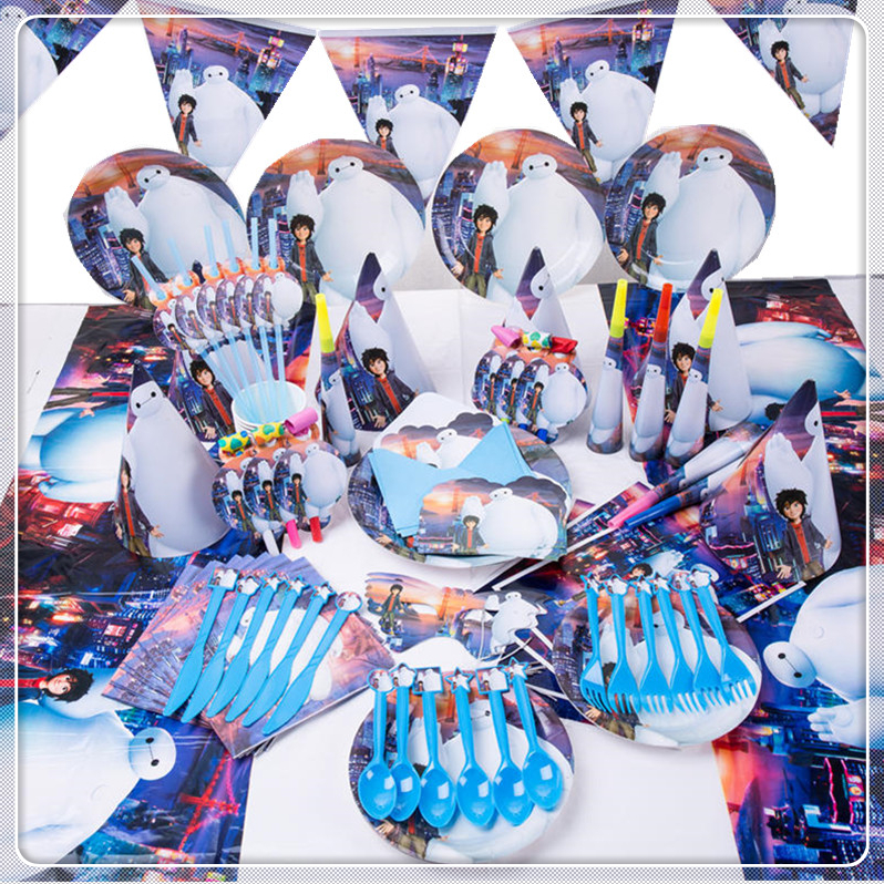 网红TOP10主题暖男大白男孩生日派对餐桌餐具纸杯纸盘桌布酷派