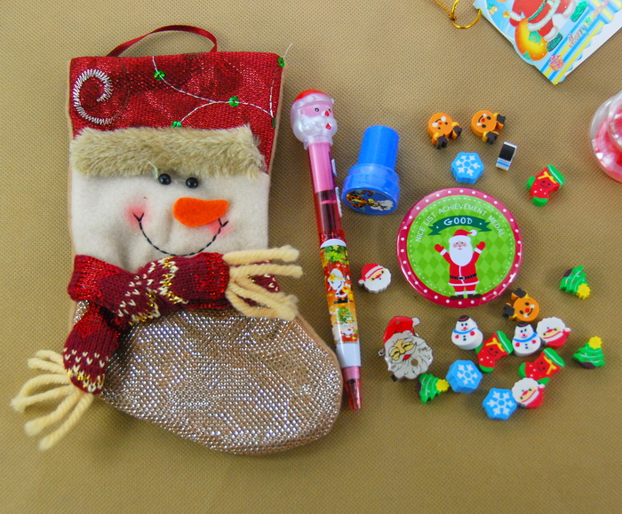 外贸手工绣花亮丝圣诞老人雪人圣诞礼物袋圣诞袜圣诞小礼物套装包