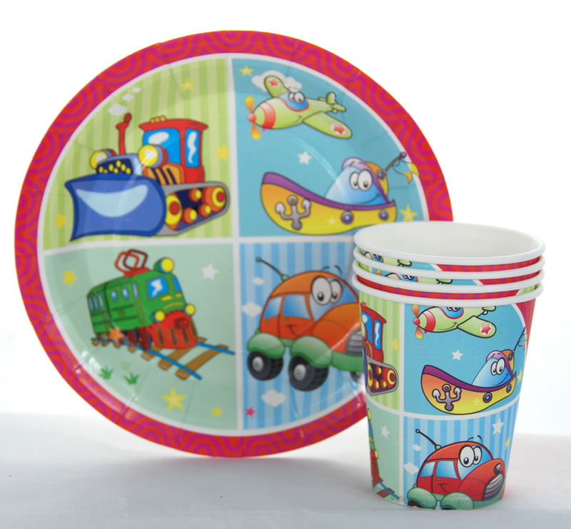 包邮2折男孩生日多款卡通派对餐桌用品纸杯纸盘锥形帽喇叭气球