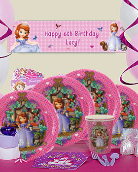 粉紫色Sofia索菲亚小公主生日餐桌宴请纸杯纸盘纸巾气球贴纸拼图