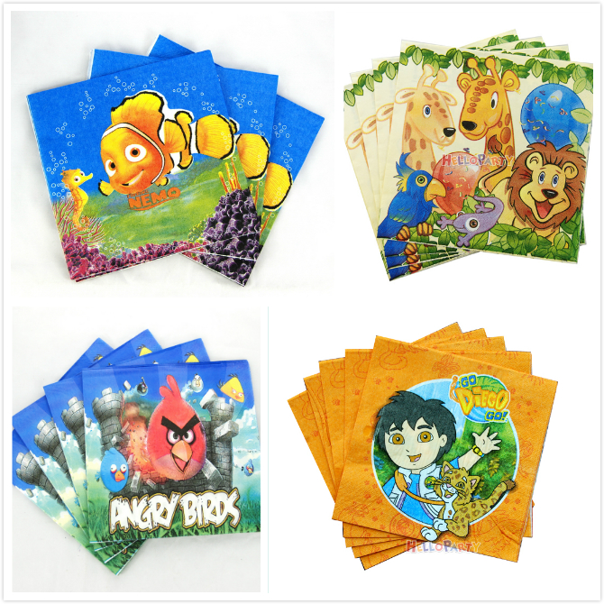 狮子王汽车闪电赛车泰迪熊米老鼠鲍勃粉猪卡通主题餐桌纸巾