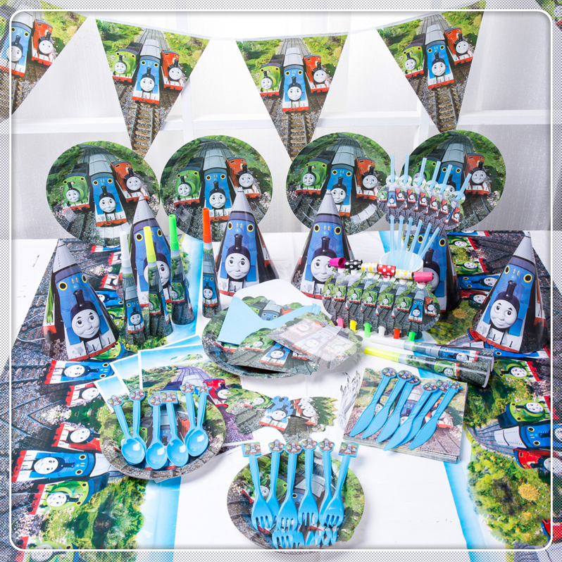 包邮小火车托马斯伙伴一次性餐桌用品生日派对帽纸巾纸杯刀叉勺