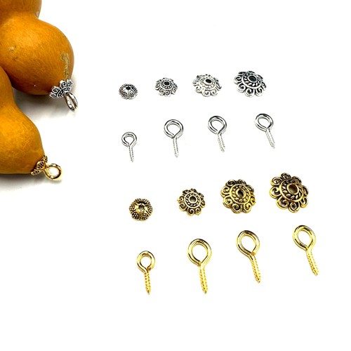 葫芦镶口配件花托钉帽羊角盯藏银花帽花盖葫芦配饰配件羊眼钉千眼