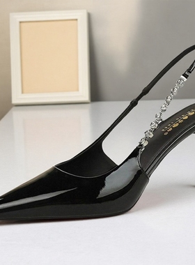 女高跟鞋欧美细跟便宜好看尖头银色气质防水台镂空单鞋