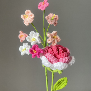 手工编织毛线钩织花束成品玫瑰铃兰勿忘我仿真花客厅装饰闺蜜礼物