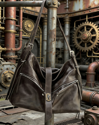 小众原创蒸汽朋克机车风腋下包斜挎包刀片锁扣中性无性别穿搭包包