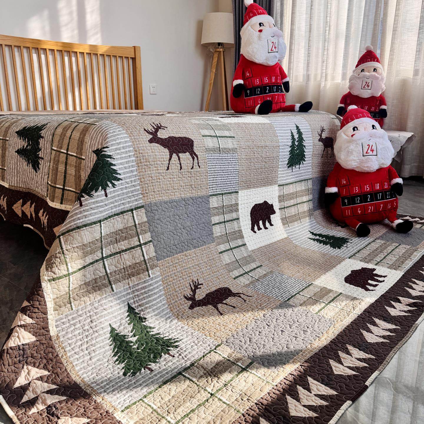 全棉平网印动物王国水洗床盖双面纯棉夹棉绗缝被夏被欧式床盖特