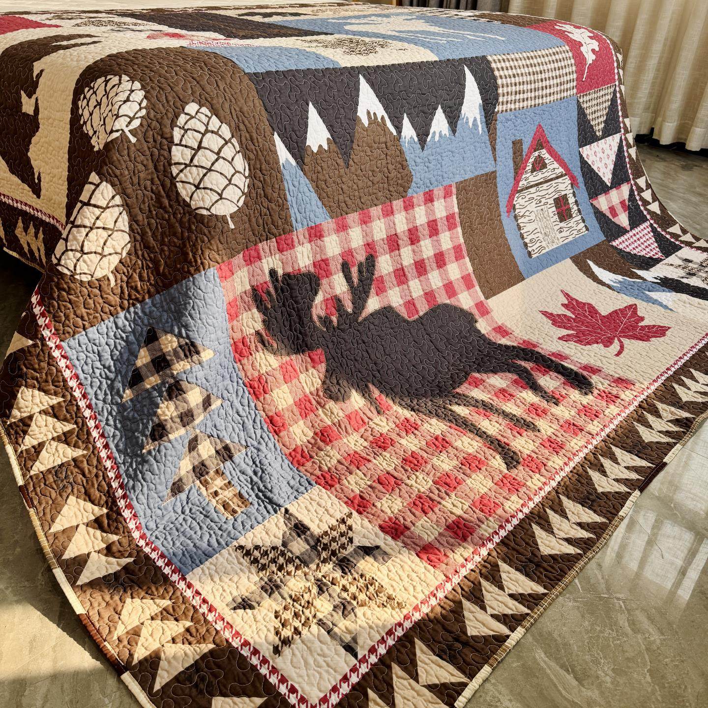 全棉平网印美式乡村风水洗床盖双面纯棉夹棉绗缝被夏被欧式床盖特