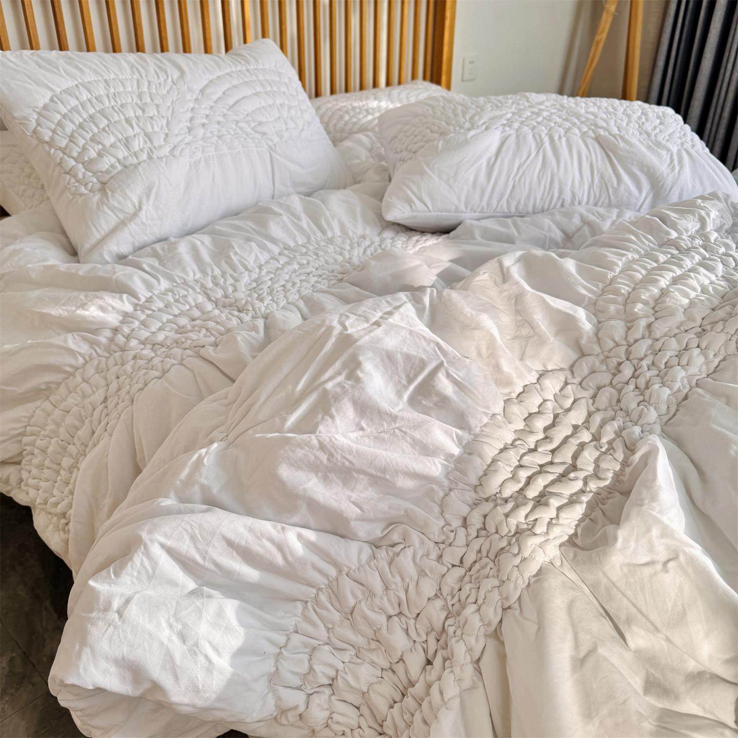 超柔褶皱立体绗缝被床盖欧式被盖空调被夹棉加厚床单水洗被