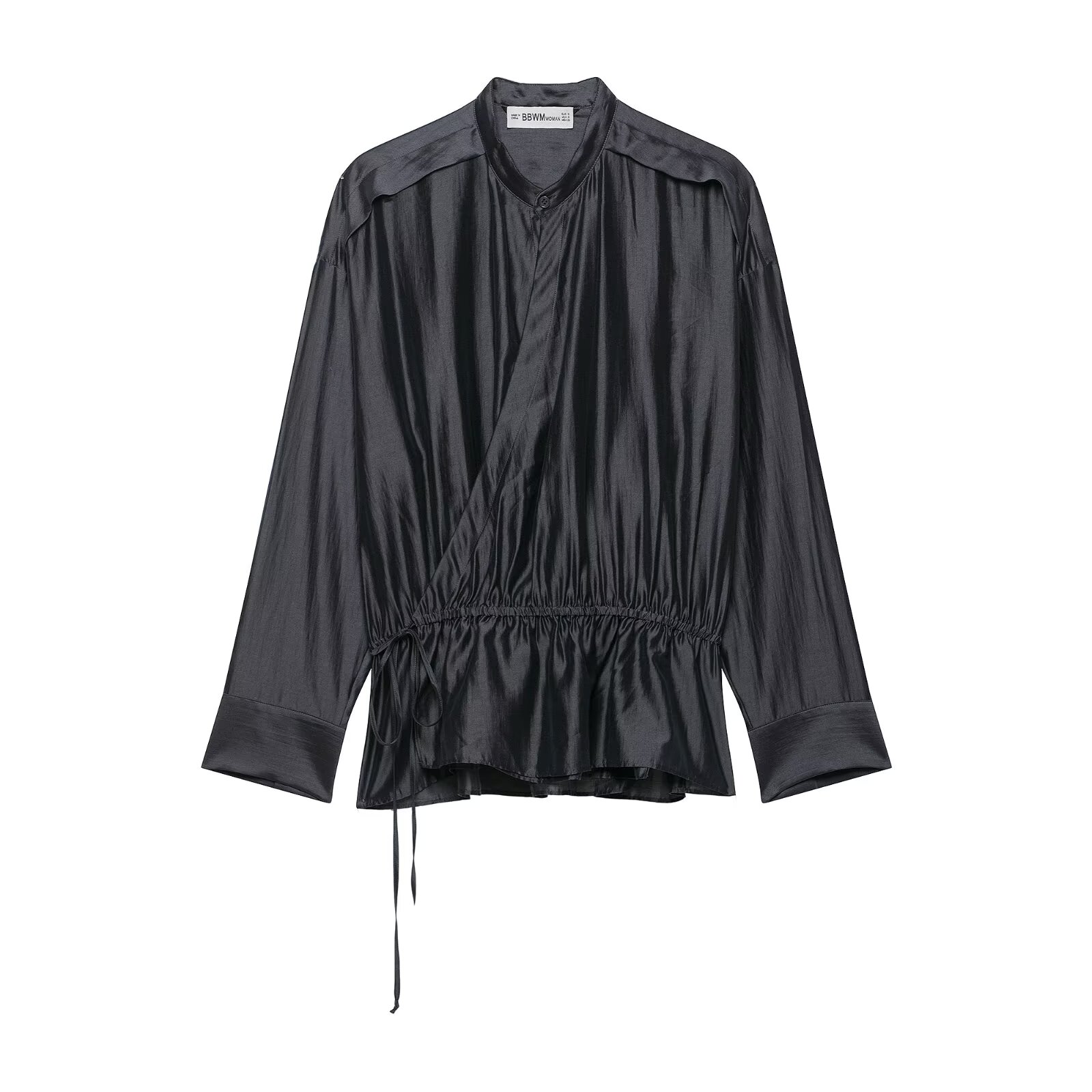 欧美风黑色双襟垂性收腰衬衫