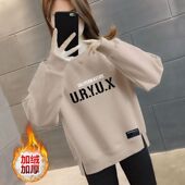 2025秋冬加绒印花短款 百搭减龄欧货无帽小个子洋气女上衣 卫衣新款