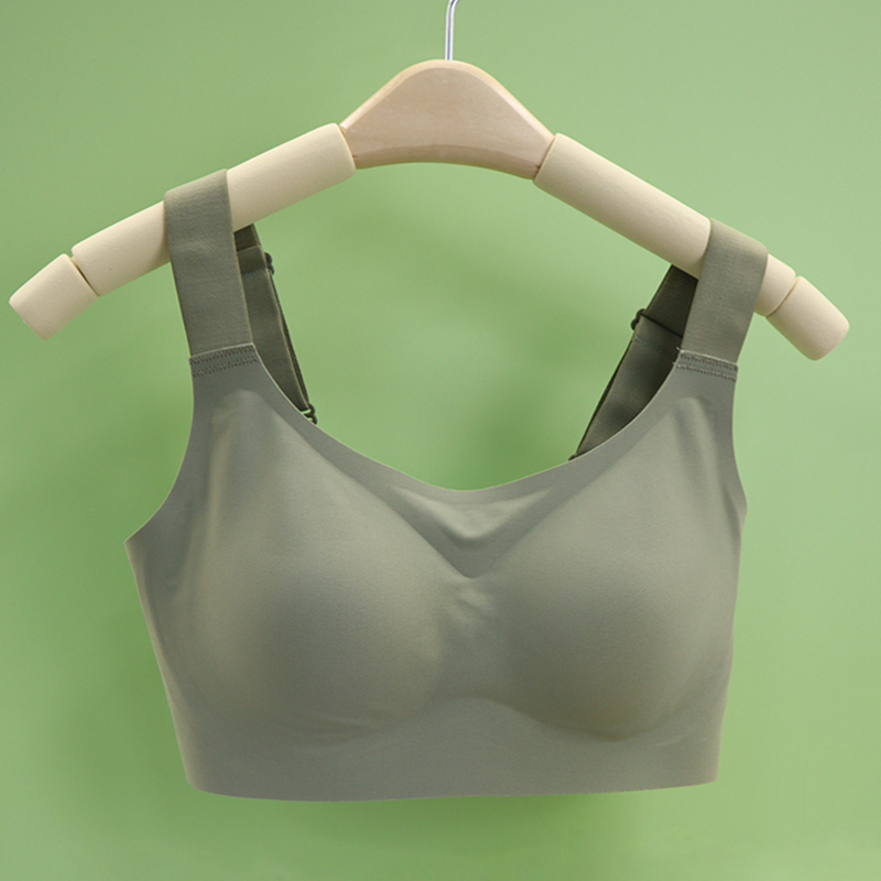 大胸显小薄款无钢圈3d果冻条光面无痕内衣大胸大码胖mm睡眠文胸