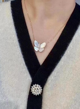 yuwelry欧美法式中古贝母蝴蝶造型气质胸针耳钉项链耳环锁骨链