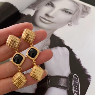 yuwelry欧美vintage中古复古菱形长款 高级气质耳饰名媛风 耳环新款