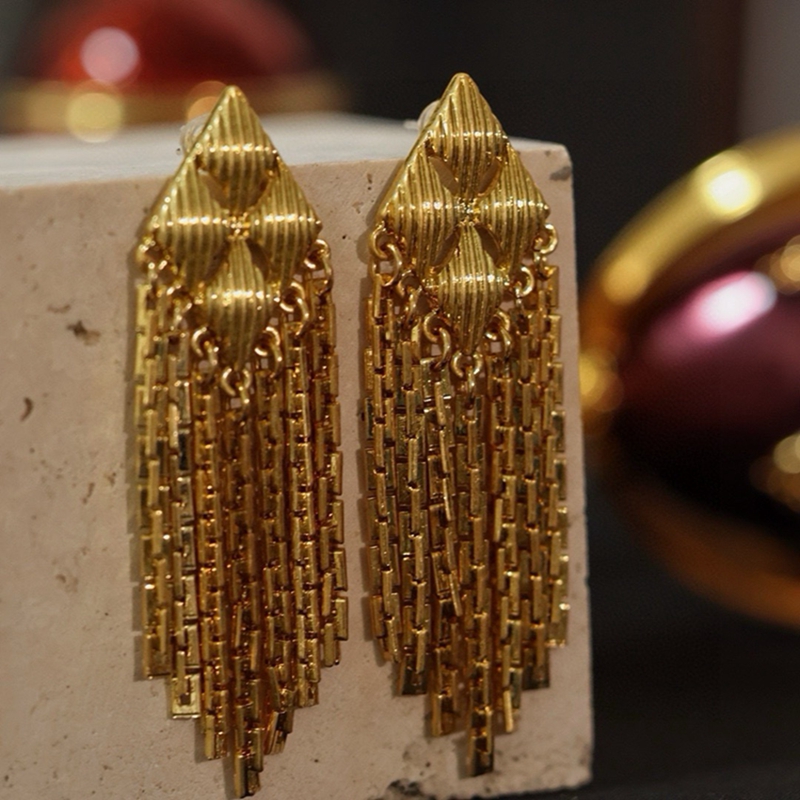 yuwelry法式镀金女流苏耳环菱形