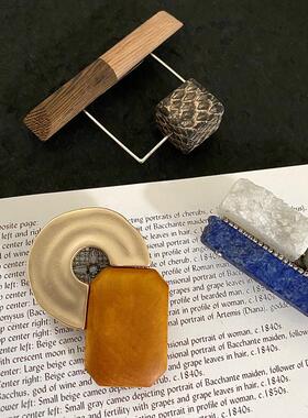 yuwelry欧美中古法式大衣西装木质复古胸针天然金青石玛瑙秋冬女