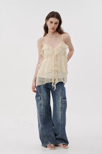 【YJXD 】Three Quarter夏季复古水洗工装牛仔裤女TQ-262-8022-BL