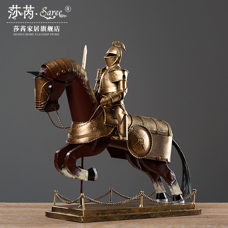 欧式中世纪武士盔甲骑士复古模型摆件办公室摆设家居客厅装饰品