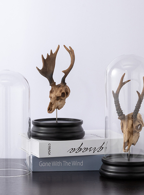 创意动物头骨玻璃罩摆件家居客厅酒柜书房装饰品咖啡厅摆设工艺品