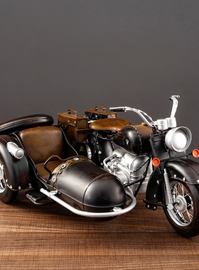 复古怀旧摆件挎斗三轮摩托车模型文艺家居客厅玄关摆设橱窗装饰