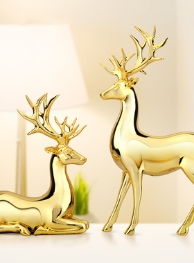 金色麋鹿摆件客厅酒柜装饰品乔迁新居礼品玄关桌面轻奢北欧小工艺