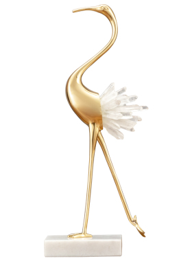 黄铜摆件仙鹤水晶简约现代家居室内客厅酒柜装饰品摆设结婚礼物