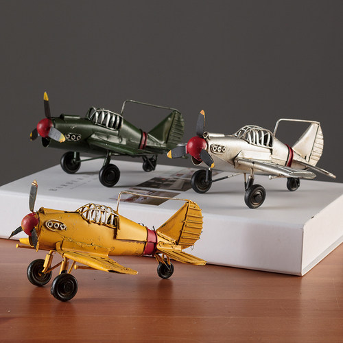 复古怀旧铁艺飞机模型双翼装饰品