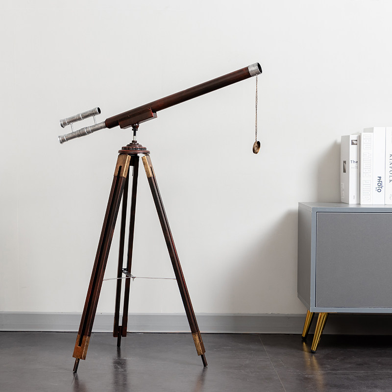 复古怀旧铁皮三脚架望远镜办公室桌面装饰摆件样板间橱窗陈列道具
